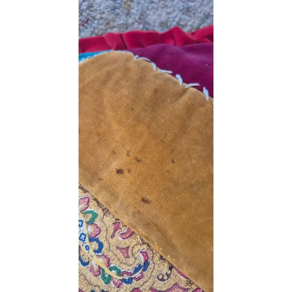 Vintage 1970s Handmade Velvet Crazy Quilt and Matching Pillow Set, Boho Eclectic